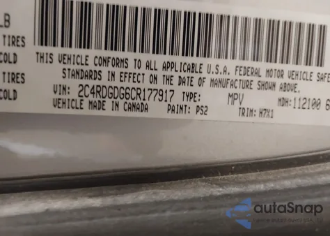2012 Dodge Grand Caravan Crew z USA, uszkodzony, nr VIN 2C4RDGDG6CR177917